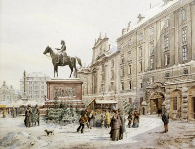 A Christmas Market in Am Hof Vienna by Carl Wenzel Zajicek